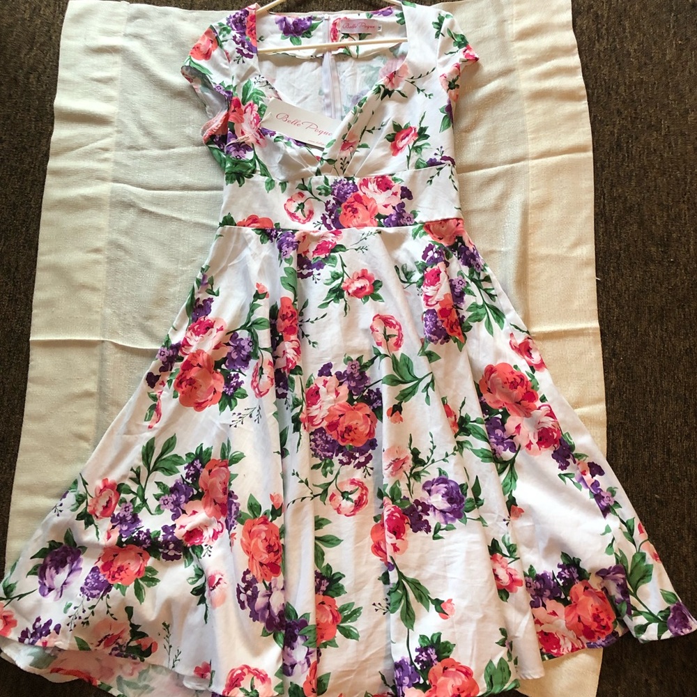 Belle Poque retro floral fit and flare dress